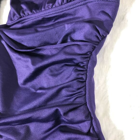 Gap halter swimsuit one piece wrap ruched low cut medium EUC purple - Picture 11 of 12